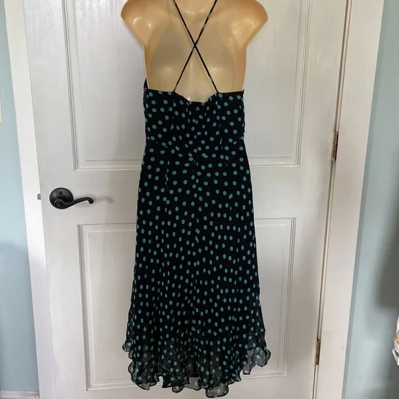 Nine West Black Turquoise PolkaDot Silk Dress Sz 4 - Picture 6 of 12